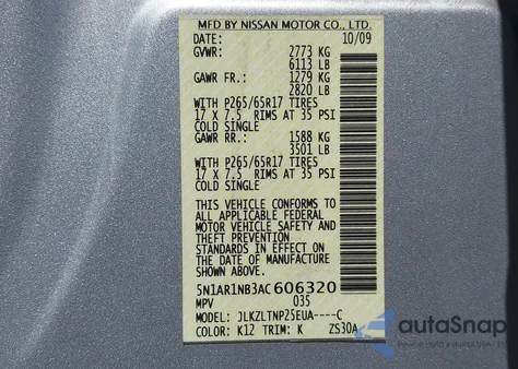 2010 Nissan Pathfinder Se z USA, uszkodzony, nr VIN 5N1AR1NB3AC606320